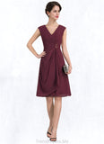 Layla A-Line V-neck Knee-Length Chiffon Mother of the Bride Dress With Beading Sequins Cascading Ruffles STG126P0014750