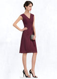 Layla A-Line V-neck Knee-Length Chiffon Mother of the Bride Dress With Beading Sequins Cascading Ruffles STG126P0014750