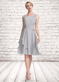 Julia A-Line Scoop Neck Knee-Length Chiffon Mother of the Bride Dress With Beading Cascading Ruffles STG126P0014751