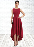 Adeline A-Line Scoop Neck Asymmetrical Satin Lace Mother of the Bride Dress With Sequins STG126P0014752