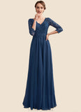 Erica A-Line V-neck Floor-Length Chiffon Lace Mother of the Bride Dress STG126P0014753