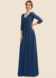 Erica A-Line V-neck Floor-Length Chiffon Lace Mother of the Bride Dress STG126P0014753