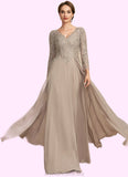 Blanche A-Line V-neck Floor-Length Chiffon Lace Mother of the Bride Dress STG126P0014754