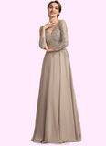 Blanche A-Line V-neck Floor-Length Chiffon Lace Mother of the Bride Dress STG126P0014754