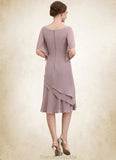 Lucille A-Line Scoop Neck Knee-Length Chiffon Mother of the Bride Dress With Cascading Ruffles STG126P0014755