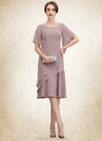 Lucille A-Line Scoop Neck Knee-Length Chiffon Mother of the Bride Dress With Cascading Ruffles STG126P0014755