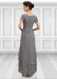 Audrina A-Line Scoop Neck Asymmetrical Chiffon Lace Mother of the Bride Dress With Cascading Ruffles STG126P0014757