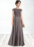 Ellie A-Line Scoop Neck Floor-Length Chiffon Lace Mother of the Bride Dress With Beading STG126P0014761