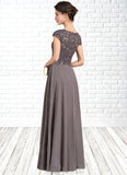 Ellie A-Line Scoop Neck Floor-Length Chiffon Lace Mother of the Bride Dress With Beading STG126P0014761