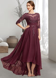 Alena A-Line Scoop Neck Asymmetrical Chiffon Lace Mother of the Bride Dress With Ruffle Sequins STG126P0014765