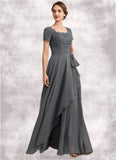 Evelyn A-Line Square Neckline Floor-Length Chiffon Lace Mother of the Bride Dress With Ruffle Sequins STG126P0014770