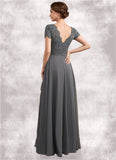 Evelyn A-Line Square Neckline Floor-Length Chiffon Lace Mother of the Bride Dress With Ruffle Sequins STG126P0014770