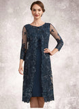 Aurora Sheath/Column Scoop Neck Knee-Length Chiffon Lace Mother of the Bride Dress With Sequins STG126P0014771