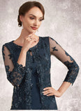 Aurora Sheath/Column Scoop Neck Knee-Length Chiffon Lace Mother of the Bride Dress With Sequins STG126P0014771