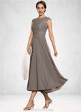 Denisse A-Line Scoop Neck Tea-Length Chiffon Lace Mother of the Bride Dress With Beading STG126P0014774