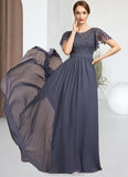 Pam A-Line Scoop Neck Floor-Length Chiffon Lace Mother of the Bride Dress With Sequins STG126P0014775