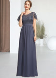 Pam A-Line Scoop Neck Floor-Length Chiffon Lace Mother of the Bride Dress With Sequins STG126P0014775