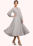 Alaina A-Line Scoop Neck Tea-Length Chiffon Mother of the Bride Dress With Bow(s) STG126P0014779