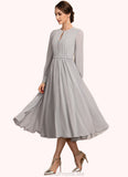 Alaina A-Line Scoop Neck Tea-Length Chiffon Mother of the Bride Dress With Bow(s) STG126P0014779