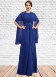 Dulce A-Line Scoop Neck Floor-Length Chiffon Mother of the Bride Dress With Beading Cascading Ruffles STG126P0014781