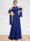 Dulce A-Line Scoop Neck Floor-Length Chiffon Mother of the Bride Dress With Beading Cascading Ruffles STG126P0014781
