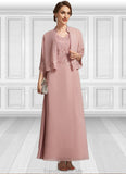 Payten A-Line V-neck Ankle-Length Chiffon Lace Mother of the Bride Dress With Beading Sequins STG126P0014784