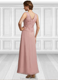 Payten A-Line V-neck Ankle-Length Chiffon Lace Mother of the Bride Dress With Beading Sequins STG126P0014784
