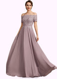 Cynthia A-Line Off-the-Shoulder Floor-Length Chiffon Lace Mother of the Bride Dress With Beading Sequins STG126P0014785