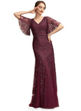 Xiomara Trumpet/Mermaid V-neck Floor-Length Tulle Lace Mother of the Bride Dress With Beading Sequins STG126P0014786