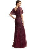 Xiomara Trumpet/Mermaid V-neck Floor-Length Tulle Lace Mother of the Bride Dress With Beading Sequins STG126P0014786