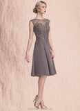 Paisley A-Line Scoop Neck Knee-Length Chiffon Lace Mother of the Bride Dress STG126P0014790