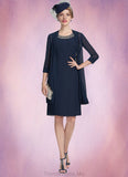 Kenya A-Line Scoop Neck Knee-Length Chiffon Mother of the Bride Dress With Beading STG126P0014791