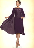 Stella Sheath/Column Scoop Neck Knee-Length Chiffon Lace Mother of the Bride Dress With Beading STG126P0014794