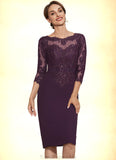 Stella Sheath/Column Scoop Neck Knee-Length Chiffon Lace Mother of the Bride Dress With Beading STG126P0014794
