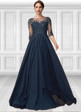Julia A-Line Scoop Neck Floor-Length Chiffon Lace Mother of the Bride Dress With Beading Sequins STG126P0014795