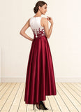 Aubree A-Line Scoop Neck Asymmetrical Satin Lace Mother of the Bride Dress With Ruffle Sequins Pockets STG126P0014853