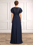 Genevieve A-Line Scoop Neck Floor-Length Chiffon Lace Mother of the Bride Dress With Sequins STG126P0014857