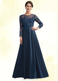 Lainey A-Line Scoop Neck Floor-Length Satin Lace Mother of the Bride Dress With Beading STG126P0014858