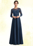 Lainey A-Line Scoop Neck Floor-Length Satin Lace Mother of the Bride Dress With Beading STG126P0014858