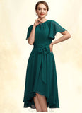 Addison A-Line Scoop Neck Asymmetrical Chiffon Mother of the Bride Dress With Ruffle Bow(s) STG126P0014859
