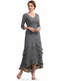 Natalia A-Line V-neck Asymmetrical Chiffon Lace Mother of the Bride Dress With Ruffle Beading Sequins STG126P0014860