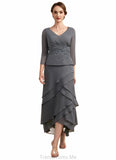 Natalia A-Line V-neck Asymmetrical Chiffon Lace Mother of the Bride Dress With Ruffle Beading Sequins STG126P0014860
