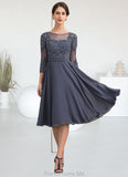 Shayna A-Line Scoop Neck Knee-Length Chiffon Lace Mother of the Bride Dress With Beading Sequins STG126P0014861