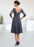 Shayna A-Line Scoop Neck Knee-Length Chiffon Lace Mother of the Bride Dress With Beading Sequins STG126P0014861