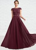 Paisley A-Line Scoop Neck Floor-Length Chiffon Lace Mother of the Bride Dress With Beading Sequins STG126P0014863