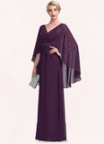 Stacy A-Line V-neck Floor-Length Chiffon Mother of the Bride Dress With Ruffle Beading STG126P0014869