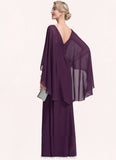 Stacy A-Line V-neck Floor-Length Chiffon Mother of the Bride Dress With Ruffle Beading STG126P0014869