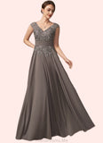 Aurora A-Line V-neck Floor-Length Chiffon Lace Mother of the Bride Dress With Ruffle Sequins STG126P0014870