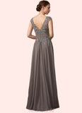 Aurora A-Line V-neck Floor-Length Chiffon Lace Mother of the Bride Dress With Ruffle Sequins STG126P0014870