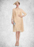 Lacey Sheath/Column Scoop Neck Knee-Length Lace Mother of the Bride Dress With Beading Sequins STG126P0014874